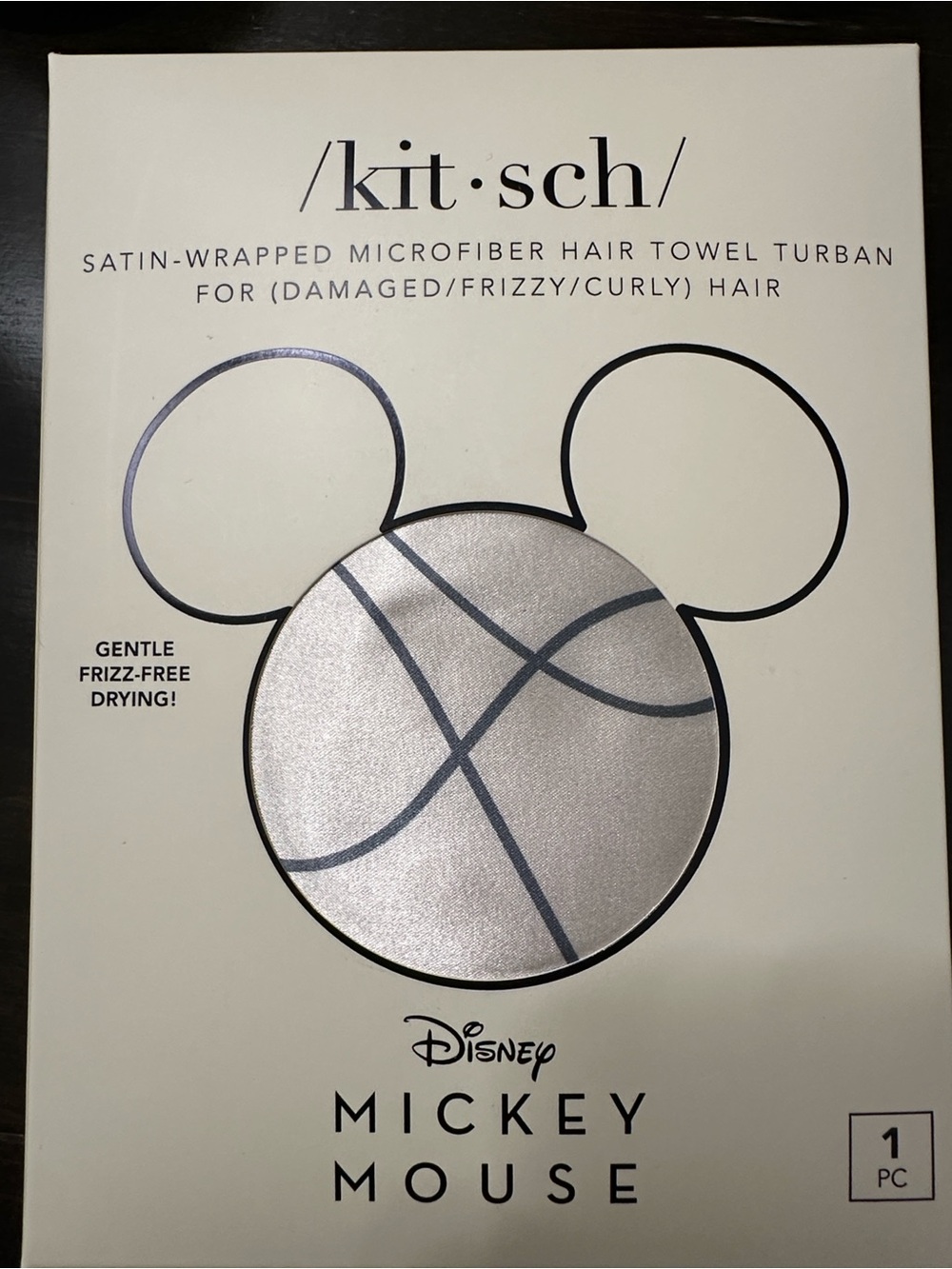 Kitsch Disney Mickey Mouse Silver Satin-Wrapped Microfiber Hair Towel Turban